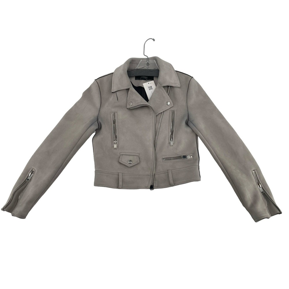 Zara Women's Jacket Moto Biker Gray Faux Suede Extra Small NWI